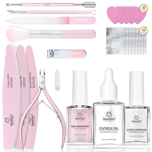 Beetles Gel Polish Remover Kit Nail Care Kit Nail Prep Set Cuticle Oil Cuticle Remover Nails Strengthener 14pcs Manicure Tools Glass Files Removal Foil Wraps Cuticles Trimmer Pushers Gift for Women - Image 1