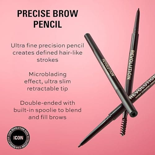 Makeup Revolution Precise Brow Pencil, Double-Ended, Ultra-Fine Pencil Tool, Includes Spoolie, Dark Brown thumbnail 2