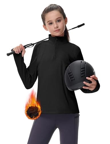 MoFiz Girls Long Sleeve Equestrian Riding Shirt Soft Thermal Half Zip Fleece Lined Jacket for Winter Horseback Riding Kids thumbnail 2