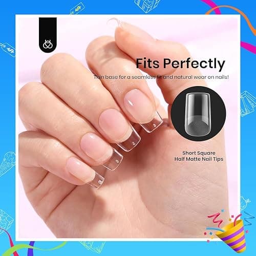 Beetles Short Square Gel Nail Tips 12 Sizes 288 PCS Half Matte Full Cover False Nails Clear Acrylic Nails Glue on Nails for Girls Women DIY Nail Extension thumbnail 6