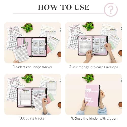 Ospelelf 100 Envelopes Money Saving Challenge Book Zipper Closure Leather 52 Weeks Savings Challenges Budget Planner Binder to Save $10000 $5050 Pink thumbnail 6