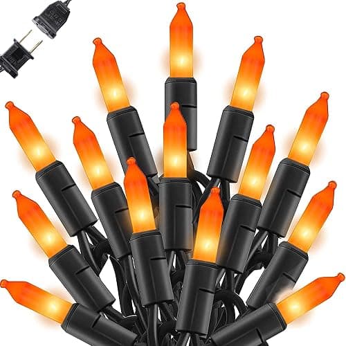 Dazzle Bright Orange Halloween Mini Lights, 20FT 100 Count Waterproof Incandescent Lights Plug in, Connectable Halloween Decorations for Indoor Outdoor Party Yard - Image 1