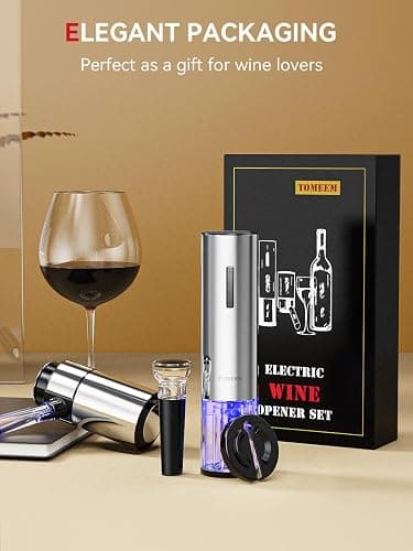 Rechargeable Electric Wine Gift Set - Aerator, Vacuum Stoppers, Foil Cutter and Bottle Opener for Home Bar and Outdoor Parties thumbnail 4
