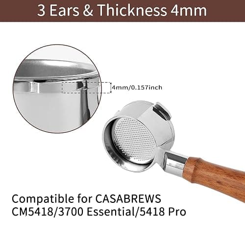 51mm Bottomless Portafilter for CM5418, 3 Ears Portafilter with 51mm Puck Screen Compatible for CASABREWS Espresso Machine CM5418, 3700Essential and 5418Pro, Stainless Steel Filter Holder and Filter thumbnail 3