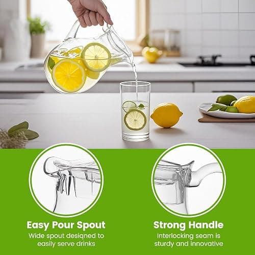 Clear Plastic Pitcher with Lid (72 oz), Unbreakable Water Pitcher with Handle, Fridge Jug, BPA-Free, Shatter-Proof, Great for Iced Tea, Sangria, Lemonade, Juice, Milk, and More thumbnail 4