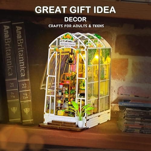 Book Nook Kits for Adults, Miniature House Dollhouse Kit for Teens, DIY Crafts for Adults, Bookshelf Decor Garden House with LED Light, Gifts for Family and Friends thumbnail 3