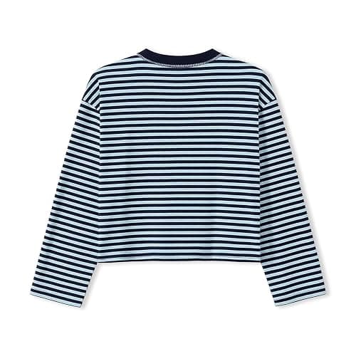 Striped Bloom Long Sleeve Shirt for Women Boxy Tee Top Streetwear | Y2k Oversized Crewneck Stripes Baggy T Shirts Stripe Cropped Drop Shoulder Sweater Sweatshirt Fairy Grunge Crop Tops thumbnail 2