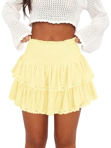 Pungdra Womens Casual Ruffle Mini Skirt Athletic Golf Tennis Skort Boho Tiered High Waist Layered Ruffle Flowy Short Skirts - Image 1
