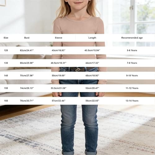 Girls Long Sleeve Shirt Ribbed Soft Crew Neck Summer Pullover Tops Teen Kids Solid Stretchy School Tshirts Clothes thumbnail 6