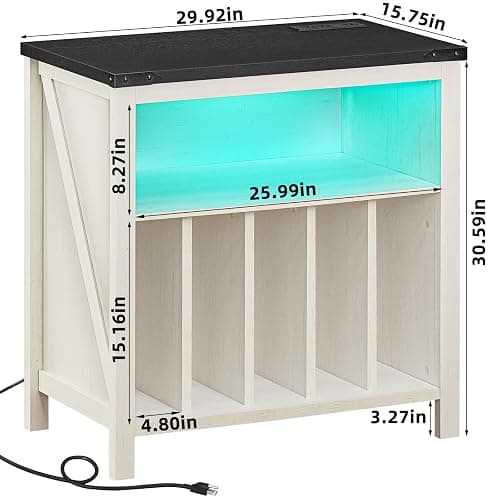 Joaxswe Large Record Player Stand with Charging Station & LED Lights, Vinyl Records Storage Holder Cabinet Holds up to 230 Albums, Turntable Stand for Music Room, Bedroom, Living Room, Office (White) thumbnail 3