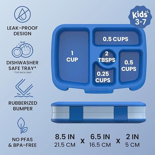 Bentgo Kids Bento-Style 5-Compartment Leak-Proof Lunch Box - Just-Right Portions for Ages 3 to 7, Durable, Drop-Proof, Dishwasher Safe, PFAS & BPA-Free & Made with Food-Safe Materials (Blue) thumbnail 4