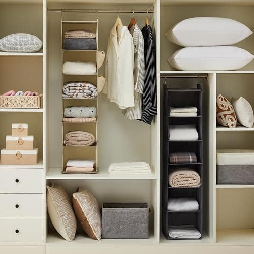 YOUDENOVA Hanging Closet Organizer, 6-Shelf Closet Hanging Storage Shelves, 2 Packs, Beige thumbnail 4