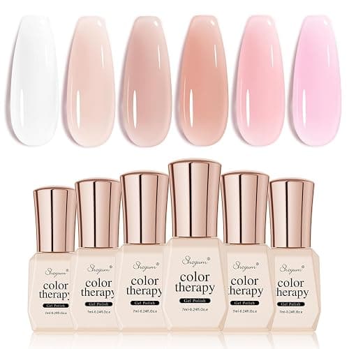 SHOYUM Nude Pink Gel Nail Polish Set- 6 Colors Sheer Milky White Jelly Gel Polish All Seasons Skin Tones Neutral Gel Polish Kit, Soak Off LED Gel Nail Kit Manicure DIY Home thumbnail 9