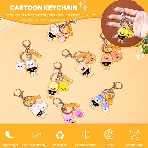 Feenmai Cartoon Keychain for Kids, Stray Kids Keychain Cute Animal Pendant, Acrylic Double Sided Pattern SKZ Backpack Pendant thumbnail 4