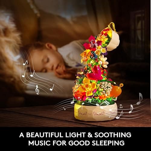 HOGOKIDS Flowers Music Box Building Set with Light for Adults Girls 6-12+ | Flower Botanicals Rotating Music Box Blocks Toy for Home Office Decor, DIY Craft Kits Birthday Gifts for Women Mom Kids thumbnail 6