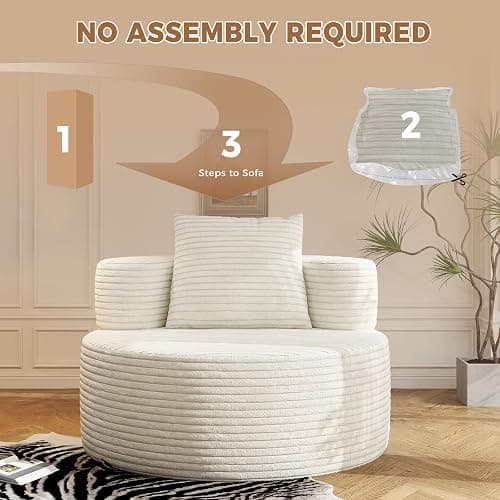 B.Sauraseng 37.4" Oversized Boneless Chair Round, Chaise Lounge Boneless Accent Chair Indoor, Upholstered Corduroy Deep Seat Sofa Chair, No Assembly Required, for Living Room Bedroom Apartment thumbnail 3