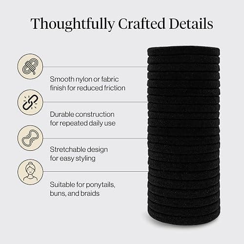 Kitsch Nylon Hair Ties No Damage - Stretchable Hair Bands for Strong All-Day Hold, Ponytail Holders | Hair Accessories for Girls | Ideal Gifts for Women - Black, 20 Pcs thumbnail 4