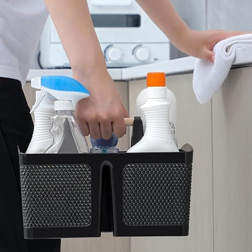 rejomiik Portable Shower Caddy Basket Plastic Cleaning Caddy Organizer Storage Tote with Handle for Bathroom, College, Dorm Room Essentials, Black thumbnail 5