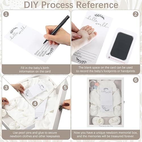 Jetec 12 x 16 Large Baby Shadow Box Set White Keepsake Frame Case with Linen Back Hello World Newborn Sign Ink Pad Wood Memory Shadow Box with Glass Cover Baby Print Announcement for Wall Display thumbnail 4