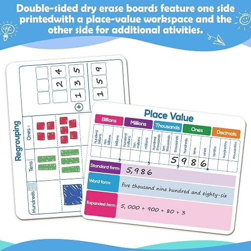 Dry Erase Place Value Whiteboard,9" x 12" Double Sided Dry Erase Boards for Kids for Teaching Place Values from Billions to Decimal Numbers,Math Manipulatives White Board for Students thumbnail 4