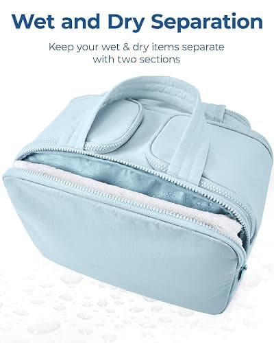 BAGSMART Travel Toiletry Bag, Lightweight Large Wide-open Travel Bag for Women, Puffy Cosmetic Makeup Bag Organizer with Handle for Accessories,Essentials, Toiletries, Blue thumbnail 6
