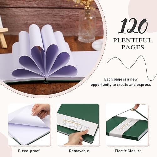 Moinchore Back to School Gifts Square Sketchbook 8 x 8 Inch Hardcover Art Sketch Book Drawing Papers 120 Pages, Mixed Media Journal Notebook with Elastic Closure Sketchbook for Drawing(Green) thumbnail 4