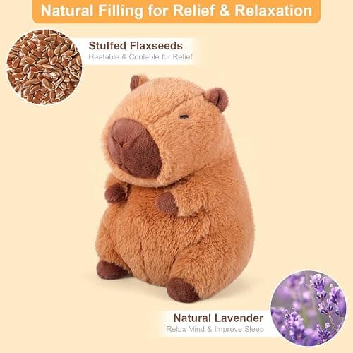 SuzziPals Heatable & Coolable Capybara Plush, Microwavable Stuffed Animal Heating Pad for Soothing & Relaxation, Lavender Scent Plush Toys for Stress Relief, Capybara Plushies Gift for Kids & Adults thumbnail 4