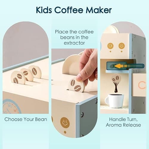 ROBUD Grocery Store Playset, Kids Play Store, Wooden Supermarket Playset with Cash Register, Chalkboard, Vending Machine, Coffee Machine, Oven, Play Food Accessories, Gift for Boys Girls 3+ thumbnail 7