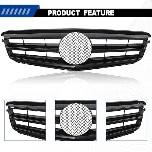 C Class C300 Grill with Emblem Front Grille for Mercedes Benz C250 C300 C350 2008 2009 2010 2011 2012 2013 2014, NOT Fit for C63 AMG Style Gloss Black thumbnail 5