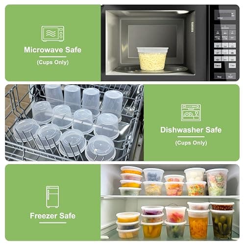 Dipoo 60 Sets (120-Piece) Deli Containers with Lids, 32/16/8 oz X 20 Set Each, Leak-Proof & BPA Free Airtight Takeout Plastic Food Storage Containers for Soup, Freezer/Microwave/Dishwasher Safe thumbnail 6