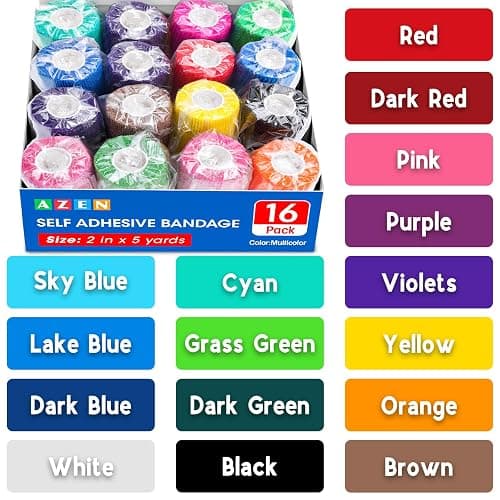 AZEN 16 Pack Self Adhesive Bandage Wrap, 2" X 5 Yards Elastic Cohesive Bandage Wrap, Color Athletic Tape, Vet Wrap, Ankle Tape thumbnail 7