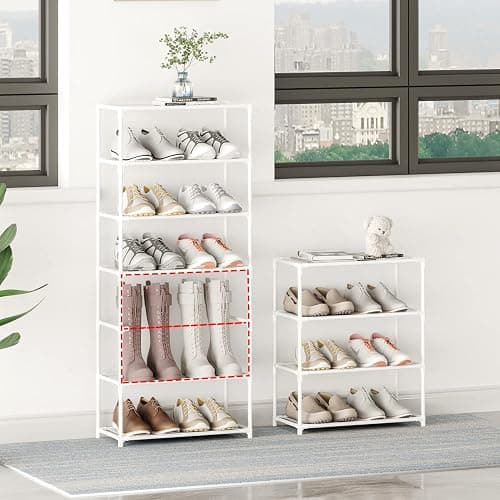 Vockot Small Shoe Rack 6-8 Pairs Sturdy Shoe Shelf 4-Tiers Narrow Stackable Shoe Organizer,Lightweight Kids Shoe Racks for Entryway, Doorway and Closet(White) thumbnail 5