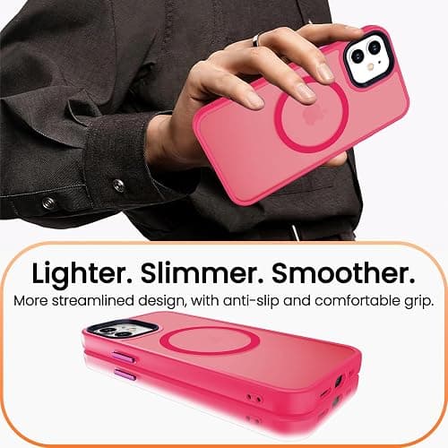 DEERLAMN Magnetic Matte Case for iPhone 12/12 Pro with Screen Protector, [Compatible with MagSafe][Military Grade Drop Protection] Slim Translucent Shockproof Protective Phone Cover, Hot Pink thumbnail 7