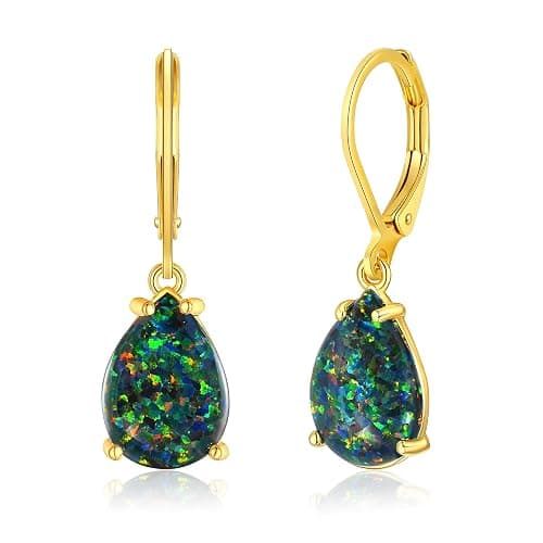CiNily Teardrop Leverback Dangle Earrings for Women Hypoallergenic Created Fire Opal Pendant Drop Earrings 14K White/Rose/Gold Hanging Lever Earrings Fashion Graduation Party Jewelry Gifts - Image 1