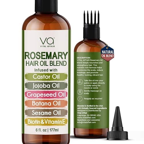 Blend Of Pure Rosemary Oil For Hair Growth 6 Fl Oz With Castor, Batana Oil | Infused With Biotin & Vitamin E-Blend of Effective Hair Oils for Hair Growth-Strengthening Treatment - VITAL AFFAIR - Image 1