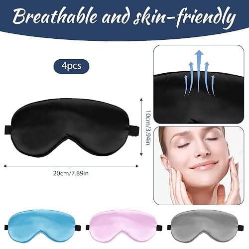 4 PCS Silk Sleep Eye Masks, Soft Satin Sleeping Mask with Adjustable Strap Elastic Blindfold for Sleeping Blocking out Lights Eye Sleep Mask Eyes Covers for Women Men Kids Girl Eyeshade Travel and Nap thumbnail 2