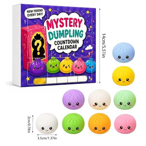ROISDIYI 9 Grid Mystery Dumpling Squishy Countdown Calendar Blind Box, Mini Kawaii Dumpling Squeeze Toys, Stress Relief Fidget Squishies Gifts(9pc mystery dumplings) thumbnail 3