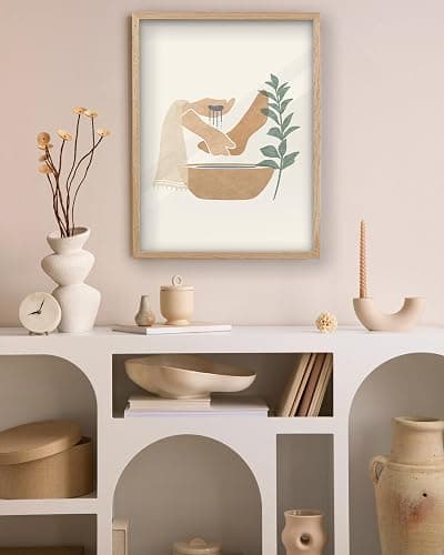 KensTro 12x16 Oak Framed Jesus Washing Feet Boho Christian Wall Art | Natural Oak Wood Frame with Minimalist Foot-Washing Scene, Neutral Faith Decor for Living Room, Bedroom or Prayer Space thumbnail 4