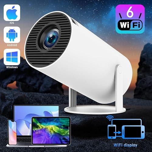 Mini Projector, HY300 PRO Portable Projector, Smart Projector Support 4K 1080P with Dual-Band WIFI6 5G Wireless 5.4 Bluetooth, 200 ANSI, Auto Keystone Correction, 35"-130" Screen Video Projector thumbnail 2