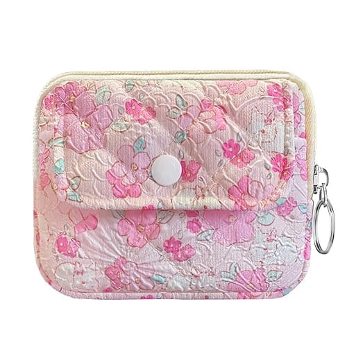 Modacarry Cotton Quilted Floral Coin Pouch with Cute Prints Zipper for Women Girls (FLOWER WHITE RABBIT) - Image 1