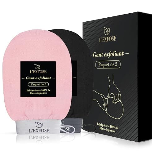 L’Exfose 2x Gant Exfoliant Corps - Gant de Crin Kessa Gommage Corps et Visage en Viscose Naturelle - Élimine les Cellules Mortes de la peau et Hydrate - Sensation de Spa Agréable Sans Savon Noir - Image 1