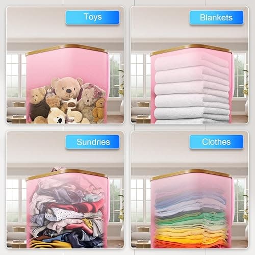 Laundry Hamper with Wheels,20 Gal (75L) Laundry Basket with lid Rolling Clothes Hamper Foldable Dirty Clothes Basket on wheels with Bamboo Frame and Bag for Bedroom, Dorm, Laundry Room-Pink thumbnail 8