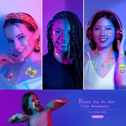 Temporary Tattoos 170 PCS Glow in The Dark Tattoos that React to Neon UV Black Light, Tattoos for Kids Teens and Adult, Neon Glow Party Decorations, Glow in The Dark Party Supplies, Glow Party Favors - A-Blacklight Neon UV Tattoos thumbnail 3