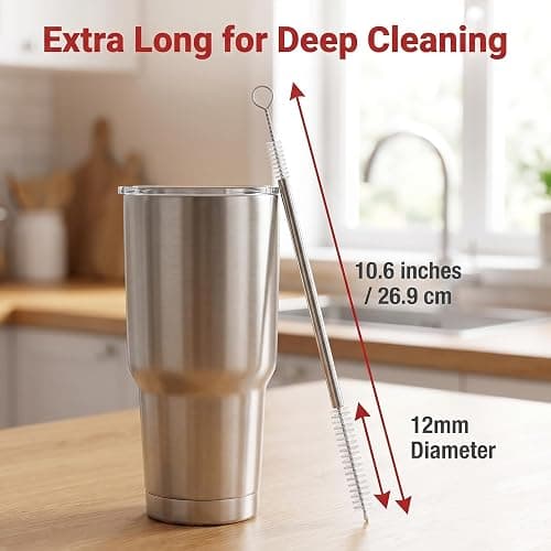 2 Pack Straw Cleaner Brush, Reusable Metal Handles Straw Cleaner Brush Extra Long for Stanley Mug 40, 30, 20 oz, 10mm Wide for Sippy Cup, Water Bottle and Tubes (Clear+Clear) thumbnail 3