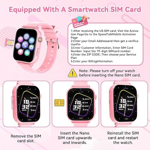 4G Kids Smart Watch Phone GPS, Smartwatch for Boys Girls Ages 4-12 Years with Video Call Chat Class Mode SOS Camera Alarm Games Parental App Touch Watch Gifts for Children (Includes SIM Card) Pink thumbnail 7