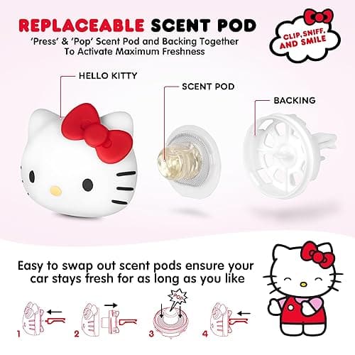 Sanrio Hello Kitty Car Air Freshener for Cars Trucks SUVs, Hello Kitty and Friends Cute Car Accessories for Women Car Decor Hello Kitty Car Accessories, Replaceable Scent Pods - Tropical Fruit Scent thumbnail 4