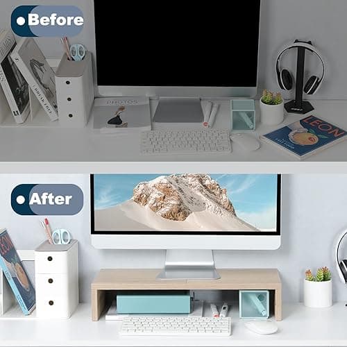 TEAMIX 20 Inch Wood Monitor Stand Riser, Wooden Desktop Stand for PC/TV/Laptop/Printer, Cozy Monitor Riser with Storage, Computer Stand Space-Saving thumbnail 7