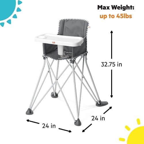 Bright Starts Pop 'N Dine Portable High Chair, Indoor/Outdoor, BPA Free Tray, Easy to Fold, Unisex, Grey, 6 Months + thumbnail 3