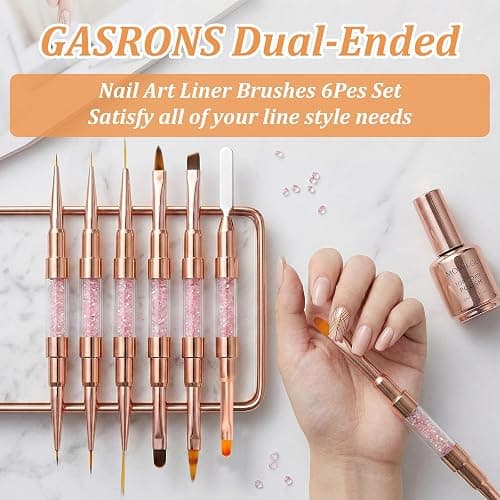 GASRONS Dual-Ended Nail Art Liner Brushes(6PCS) - 5/7/10/15/19mm Precision Tips for Gel Polish Acrylic Painting, DIY Manicure and Cuticle Polish Mistake Correction thumbnail 2