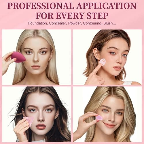 DUAIU 16 PCS Makeup Sponges Set, Beauty Blenders & Powder Puffs for Foundation, Cream, Powder, Face Makeup Sponge Kit with Blender, Triangle Puff and Mini Make up Sponges for Wet Dry Use (Pink) thumbnail 6